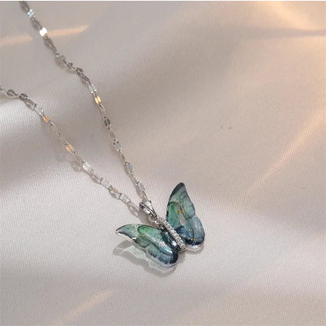 Vibrant Blue Butterfly Pendant Necklace