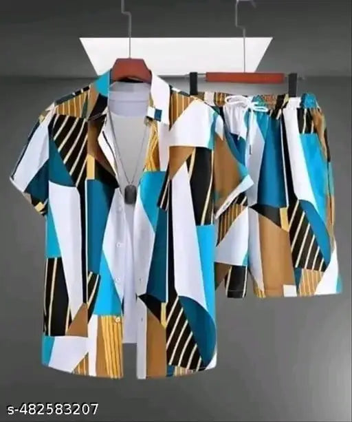 MEZRAA Men’s Fancy Printed Nightwear Set – Half Sleeve Shirt & Shorts Combo