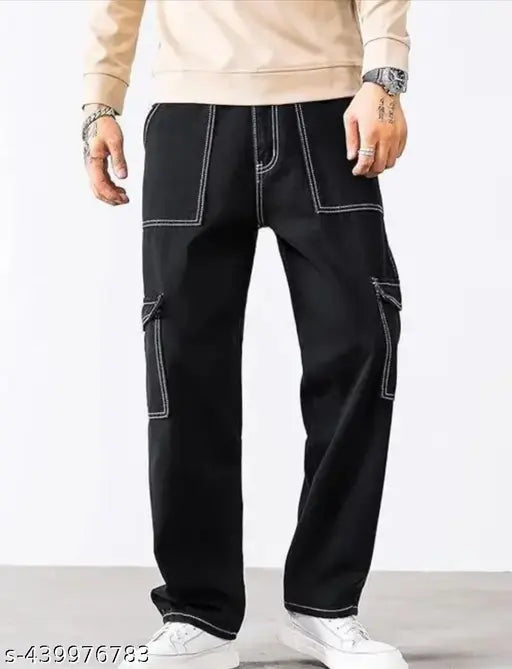 MEZRAA Men's Solid Cargo Denim Jeans
