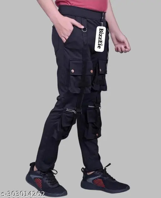 MEZRAA Men’s Original Stretch Lycra Cargo Joggers | Solid Slim-Fit Pants