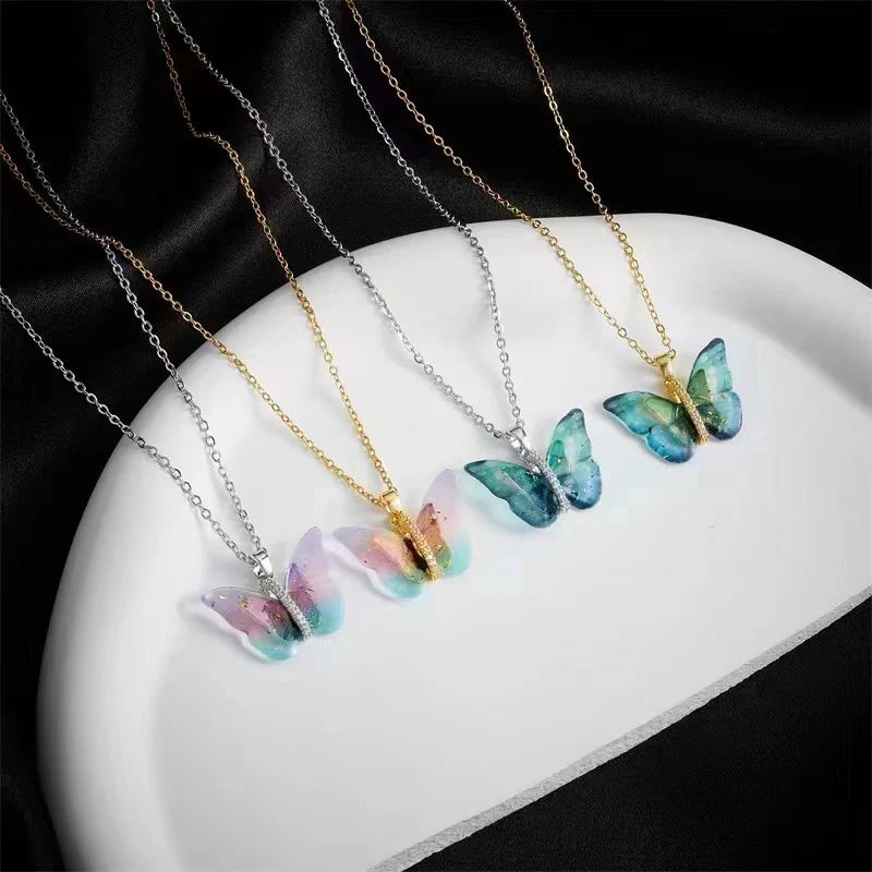 Vibrant Blue Butterfly Pendant Necklace