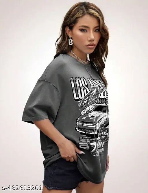 Grey Oversized Drop Shoulder T-Shirt for Women