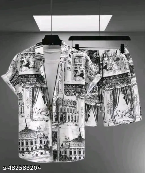 MEZRAA Men’s Fancy Printed Nightwear Set – Half Sleeve Shirt & Shorts Combo