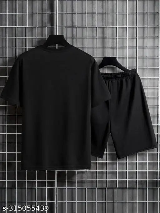 MEZRAA x STYLOKETH “KING” Black Co-Ord Set for Men | Half Sleeve Tee & Shorts Tracksuit