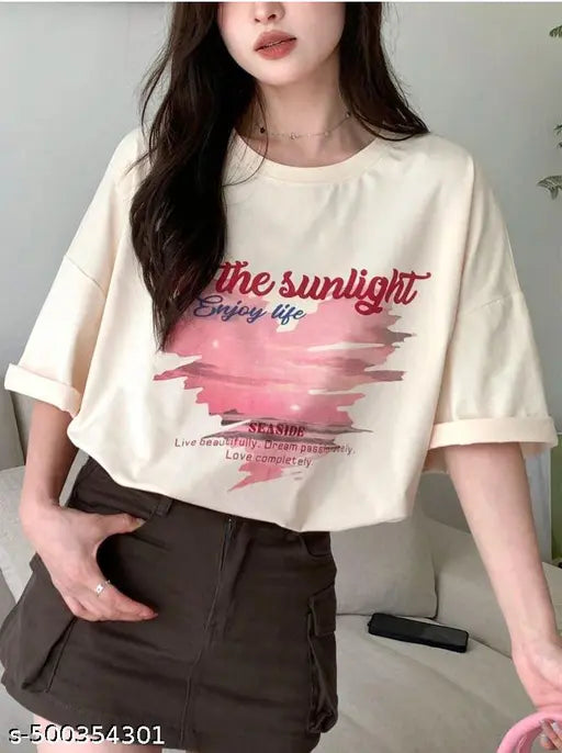 KSHS Women’s Cotton Printed Oversized T-Shirt – Black | Loose Fit, Baggy & Trendy
