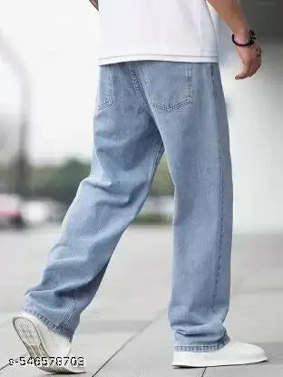 MEZRAA Men's Solid Baggy Fit Denim Jeans