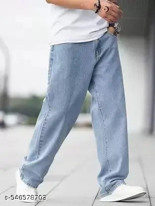 MEZRAA Men's Solid Baggy Fit Denim Jeans