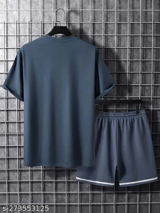 MEZRAA x STYLOKETH Men’s Grey Printed Co-Ord Set | Half Sleeve Tee & Shorts | Summer Tracksuit