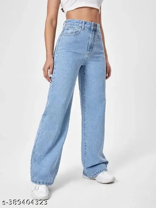 Mezra Ice Blue Wide-Leg High Waist Denim Jeans – Women