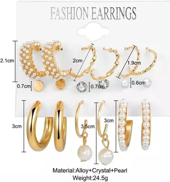 9-Pair Gold Pearl Hoop & Stud Set