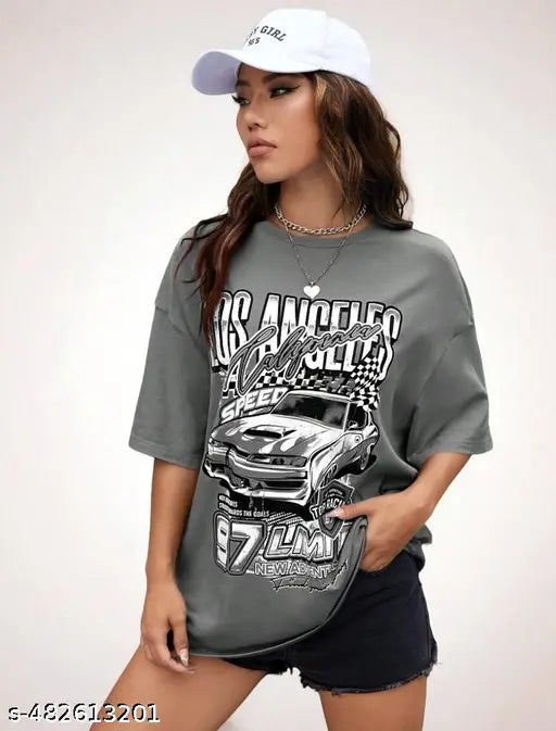 Grey Oversized Drop Shoulder T-Shirt for Women