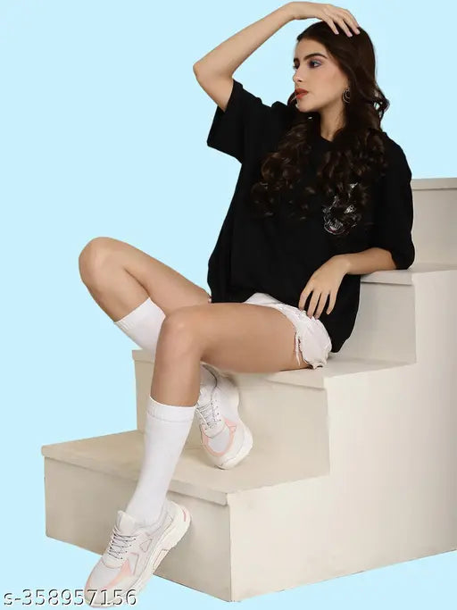 Graphic Printed Cotton Oversized T-Shirt for Women