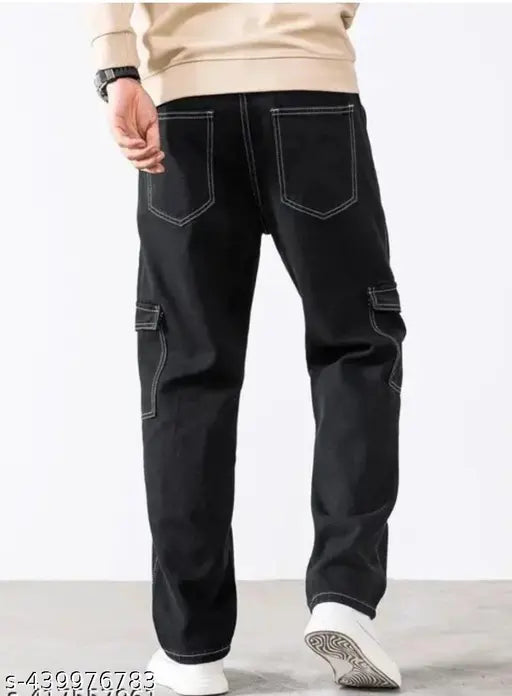 MEZRAA Men's Solid Cargo Denim Jeans