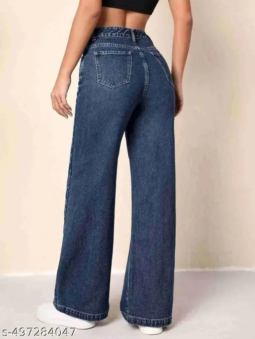 MEZRAA Women's High-Rise Straight Fit Blast Wash Jeans