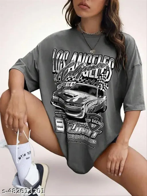 Grey Oversized Drop Shoulder T-Shirt for Women