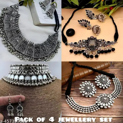 MEZRAA™ Oxidized Charm Combo | Set of 4 Necklace & Earring Sets