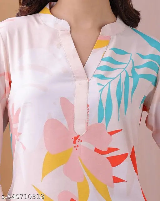 Mezraa Floral Rayon Co-Ord Set | Tunic & Pant Set for Women