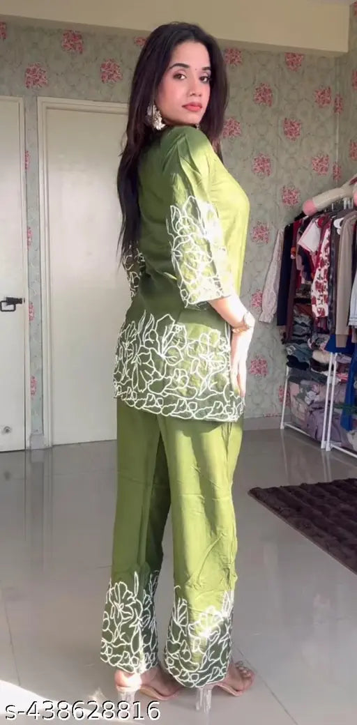MEZRAA Embroidered Rayon Co-Ord Set | Festive Mehendi Edit