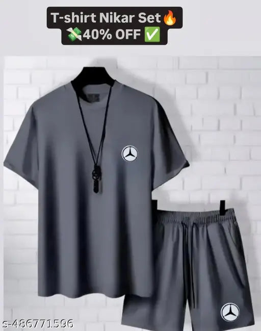 MEZRAA Men’s Black Printed Tee & Shorts Set | Premium Comfort Co-Ord for Everyday Wear