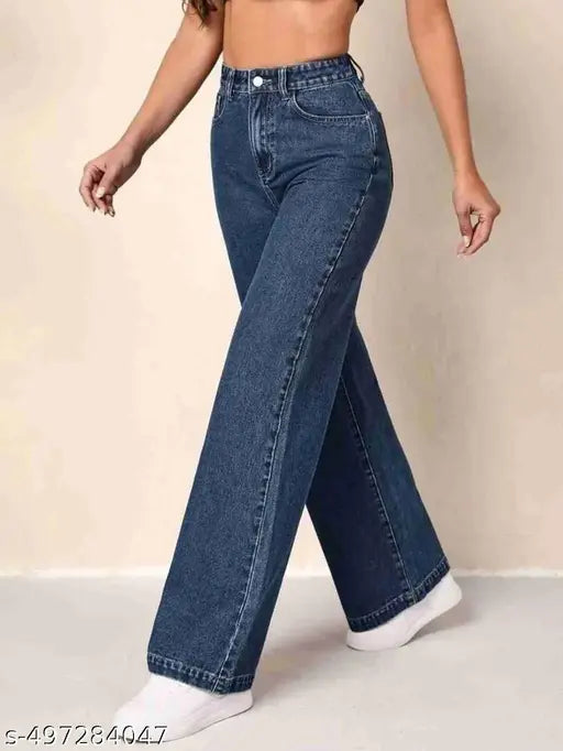 MEZRAA Women's High-Rise Straight Fit Blast Wash Jeans