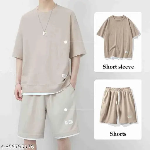 MEZRAA Men’s Classic Cotton Blend Summer Co-Ord Set | T-Shirt & Shorts Combo