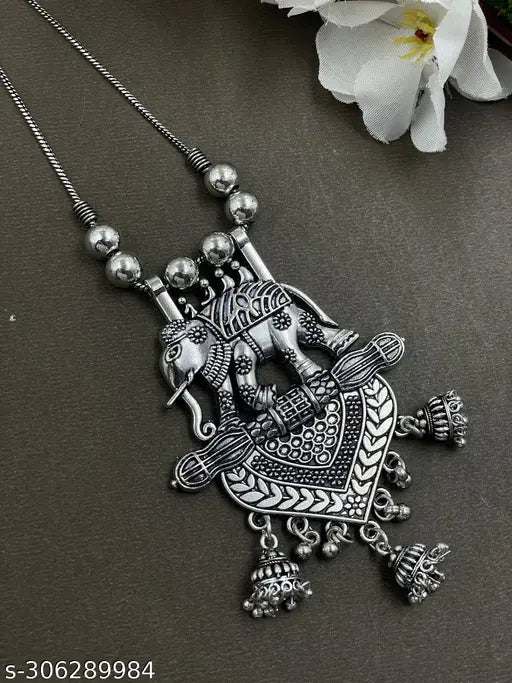 MEZRAA™ Oxidized German Silver Long Chain Pendant Set