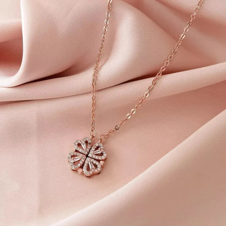 Hyacinth 4-Piece Magnetic Clover Necklace – Rose Gold
