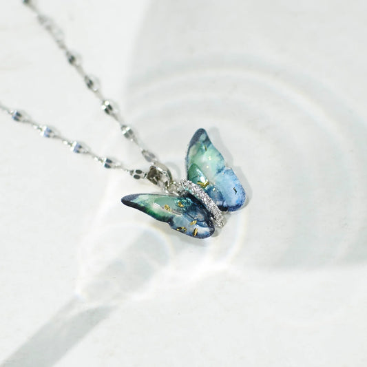 Vibrant Blue Butterfly Pendant Necklace