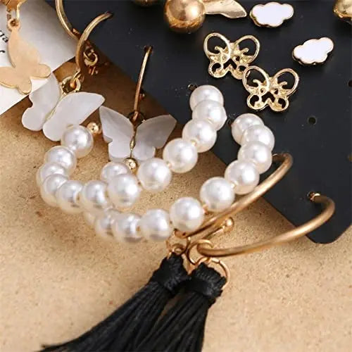 Vassaley 17-Pair Earring Set – Korean-Inspired Hoops & Studs Combo