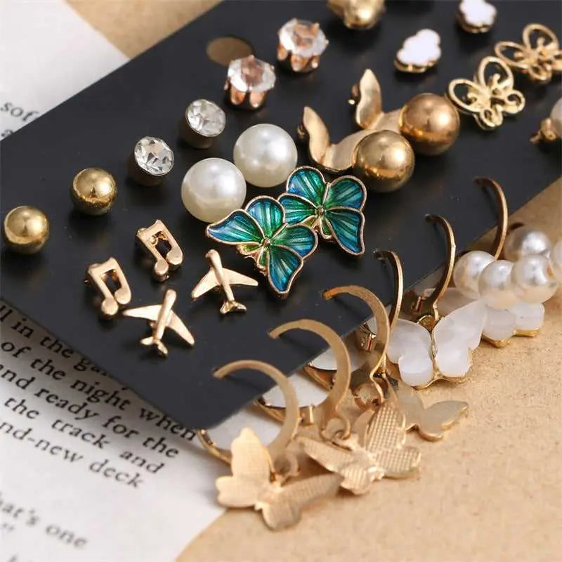 Vassaley 17-Pair Earring Set – Korean-Inspired Hoops & Studs Combo