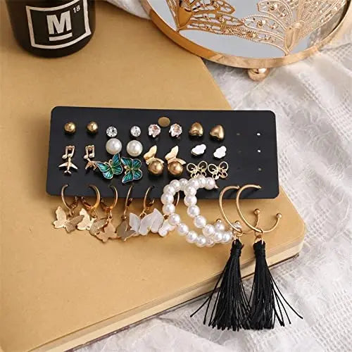 Vassaley 17-Pair Earring Set – Korean-Inspired Hoops & Studs Combo