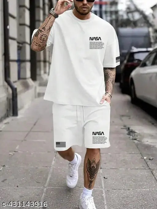MEZRAA Men’s Printed Cotton Summer Co-Ord Set | T-Shirt & Shorts Combo