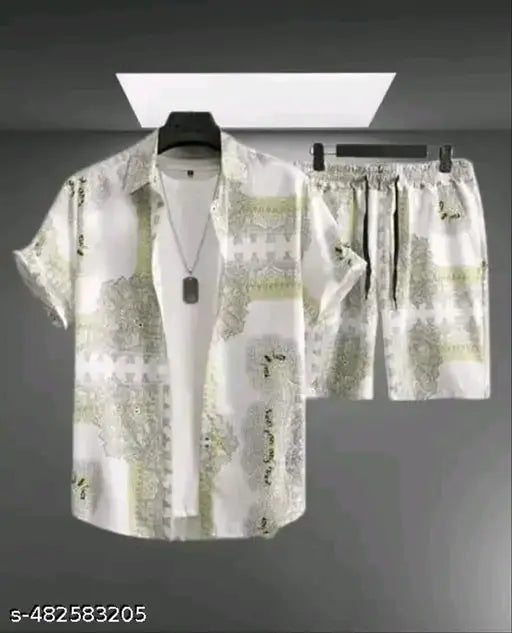 MEZRAA Men’s Fancy Printed Nightwear Set – Half Sleeve Shirt & Shorts Combo