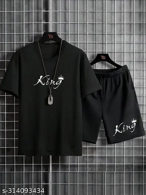 MEZRAA x STYLOKETH Black KING Tracksuit – Tee & Shorts Set