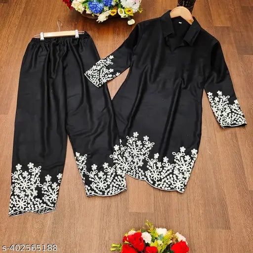 Mezraa Cotton Embroidered Co-Ord Set | Women & Girls Two-Piece Outfit