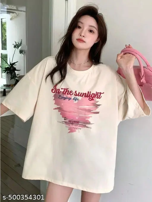 KSHS Women’s Cotton Printed Oversized T-Shirt – Black | Loose Fit, Baggy & Trendy