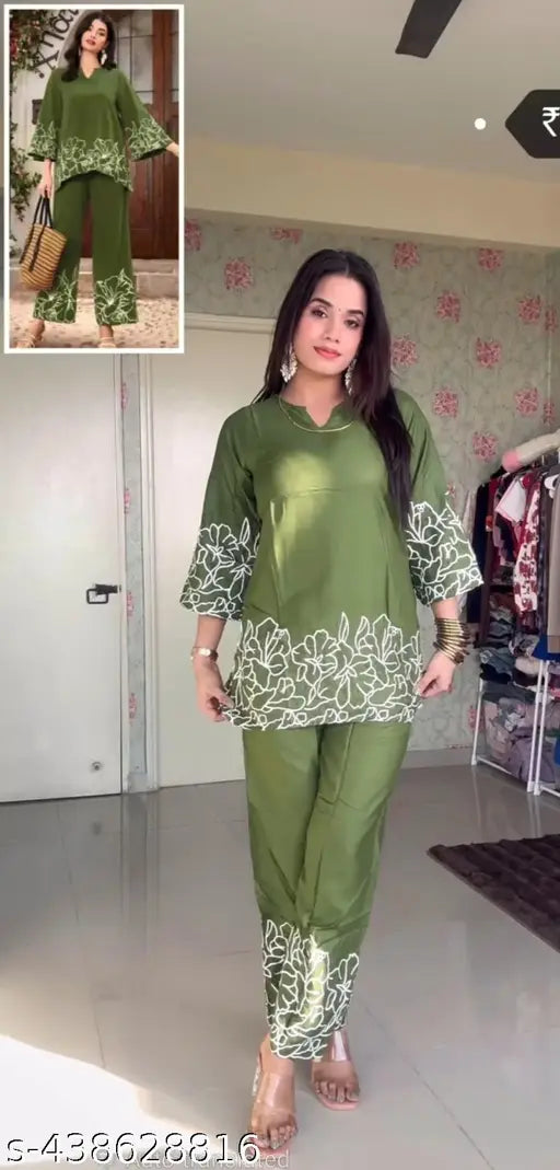 MEZRAA Embroidered Rayon Co-Ord Set | Festive Mehendi Edit
