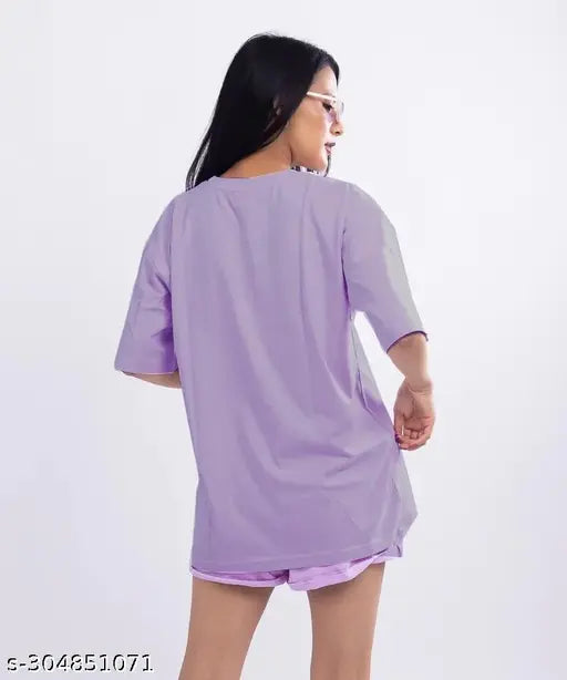 DECENCY Women's Lavender Oversized Loose Fit T-Shir