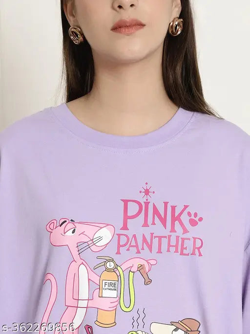 Fabflee Women's Printed Purple Oversized T-Shirt