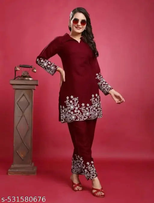 Mezraa Embroidered Kurta-Pant Co-Ord Set