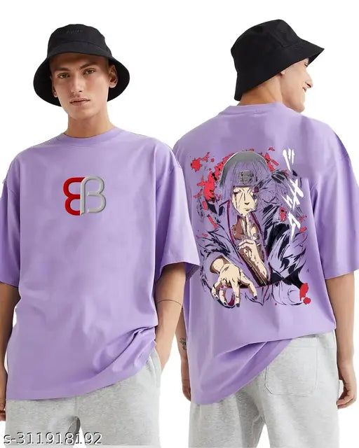 MEZRAA Oversized Lavender Anime T-Shirt – Men’s Cotton Blend | Drop Shoulder