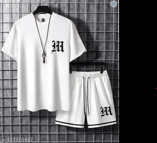 MEZRAA x STYLOKETH White JK Printed Men’s Co-Ord Set | Half Sleeve Tee & Shorts