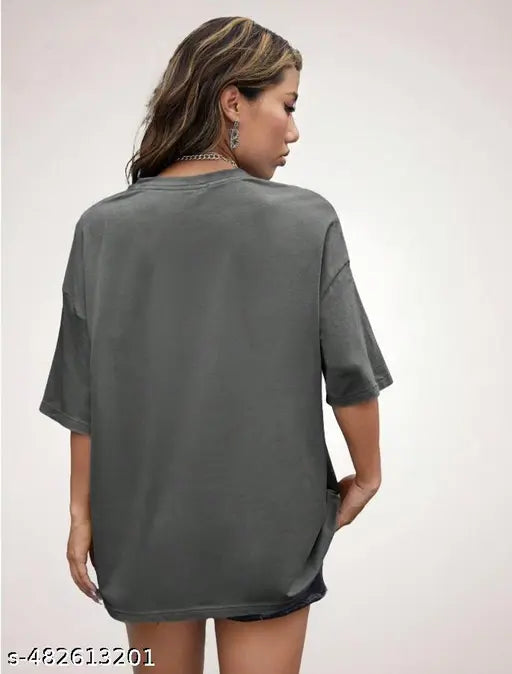Grey Oversized Drop Shoulder T-Shirt for Women