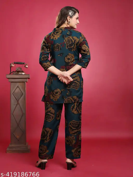 MEZRAA Printed Rayon Co-Ord Set for Women & Girls | Top & Bottom Set
