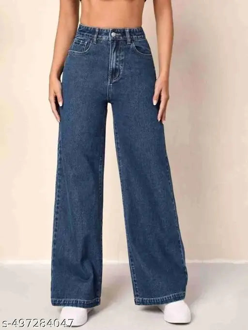 MEZRAA Women's High-Rise Straight Fit Blast Wash Jeans
