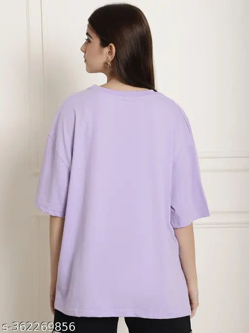 Fabflee Women's Printed Purple Oversized T-Shirt