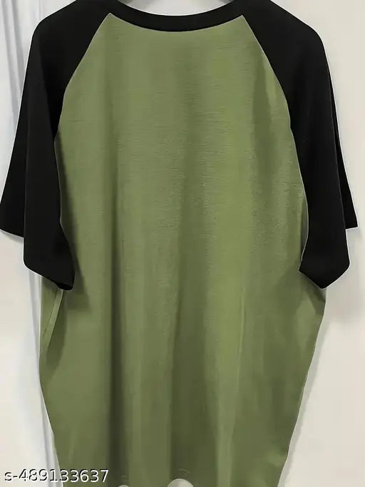 Sixteenlines Olive Green Graphic Printed Oversized T-Shirt with Raglan Sleeves