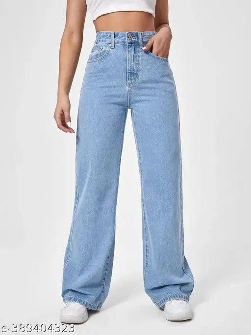 Mezra Ice Blue Wide-Leg High Waist Denim Jeans – Women
