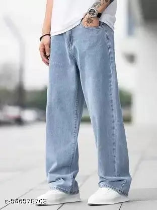 MEZRAA Men's Solid Baggy Fit Denim Jeans