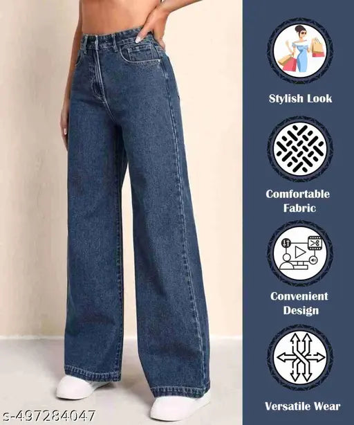 MEZRAA Women's High-Rise Straight Fit Blast Wash Jeans